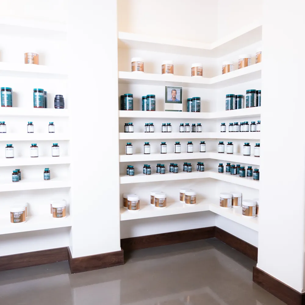 The supplement dispensary at The Longevity Club + Clinic in Franklin, TN